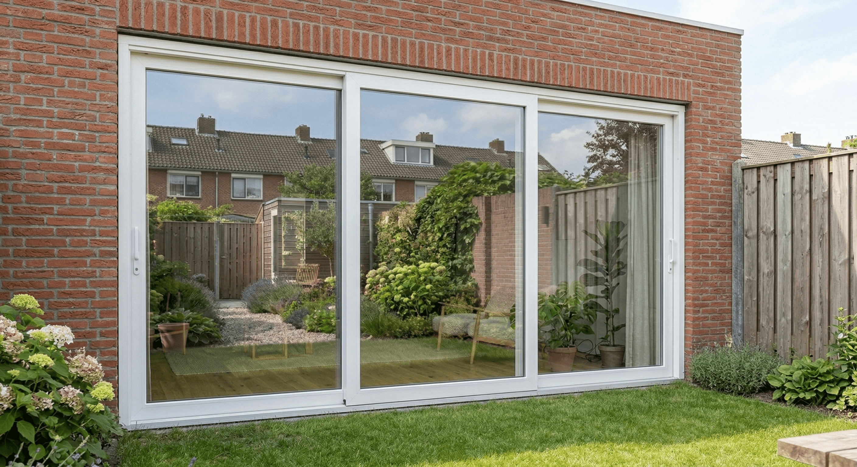 3-delige witte aluminium schuifpui buiten